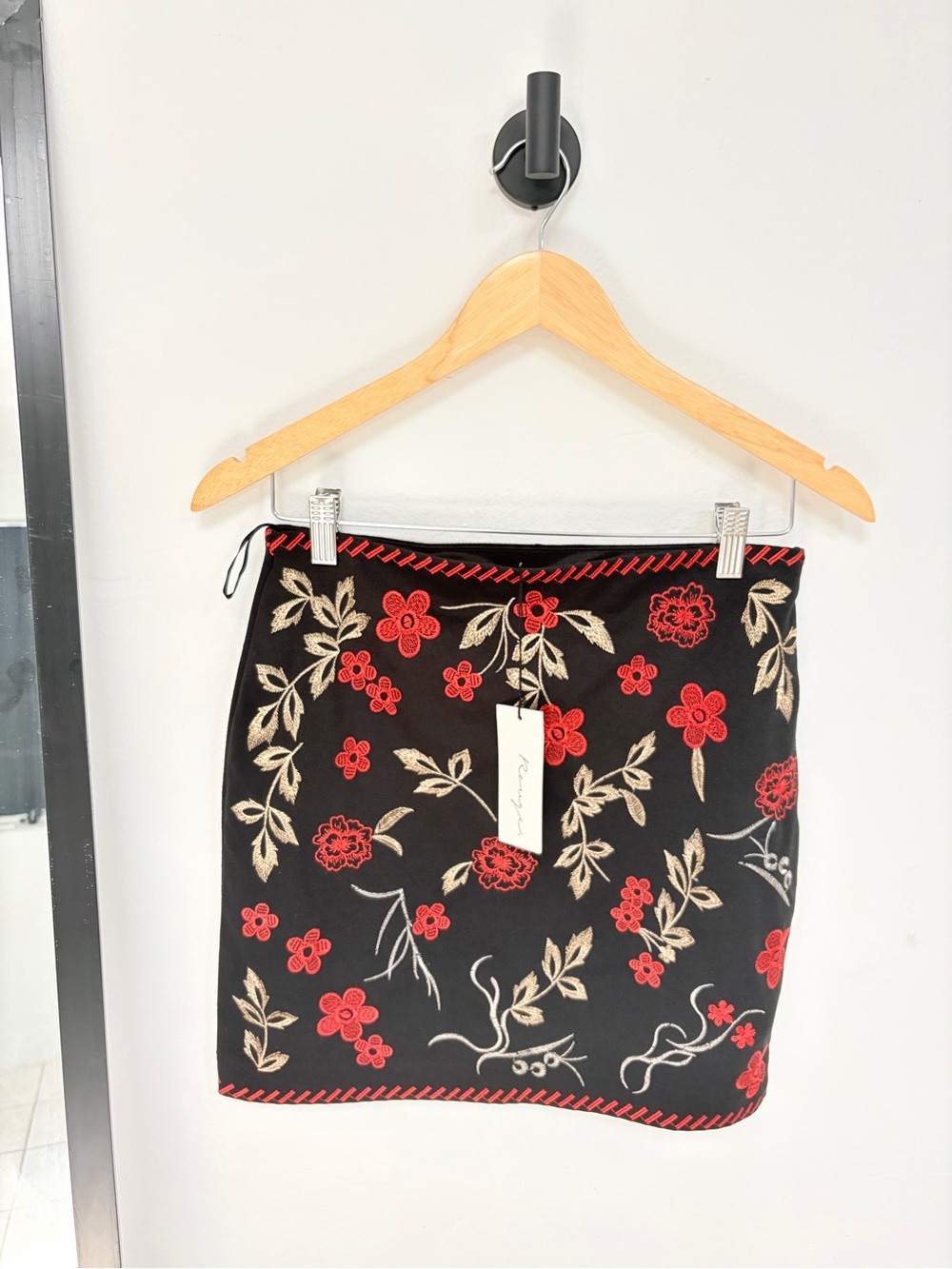 Rouge Helium Black Embroidered Floral Mini Skirt - Whimsigoth / Coquette